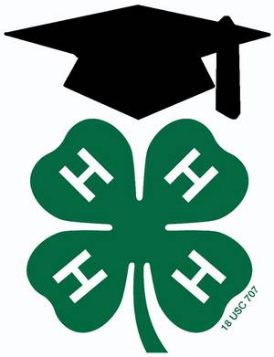 4-H clover with a graduation cap over it.